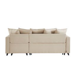 Canapé angle convertible LOU angle réversible, tissu beige 4 places + coffre