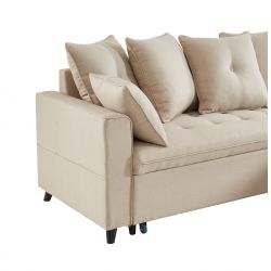 Canapé angle convertible LOU angle réversible, tissu beige 4 places + coffre