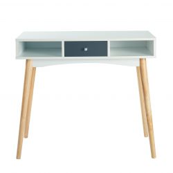 Bureau BABETTE Blanc et Gris 1 Tiroir et 2 Niches - L90cm