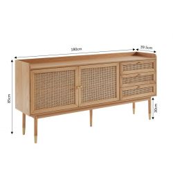 Buffet LEON Bois et Cannage naturel 2 portes et 2 tiroirs - L180cm