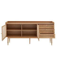 Buffet LEON Bois et Cannage naturel 2 portes et 2 tiroirs - L180cm