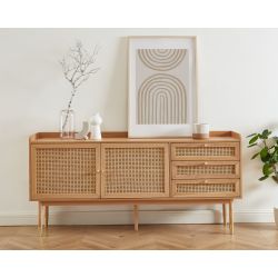 Buffet LEON Bois et Cannage naturel 2 portes et 2 tiroirs - L180cm