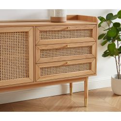 Buffet LEON Bois et Cannage naturel 2 portes et 2 tiroirs - L180cm