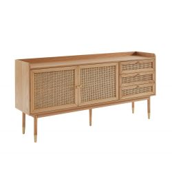 Buffet LEON Bois et Cannage naturel 2 portes et 2 tiroirs - L180cm