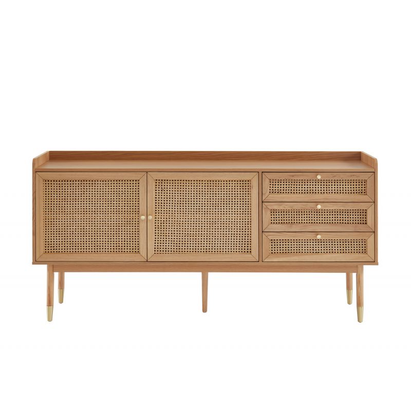 Buffet LEON Bois et Cannage naturel 2 portes et 2 tiroirs - L180cm