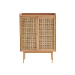 Buffet haut LEON Bois et Cannage naturel 2 portes - H125cm 