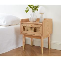 Table de chevet blanc et effet bois et chêne 40cm Capucine