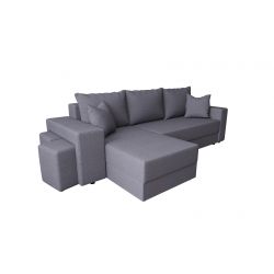 Canapé d'angle HYGGE + pouf tissu anthracite convertible 3 places