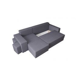 Canapé d'angle HYGGE + pouf tissu anthracite convertible 3 places