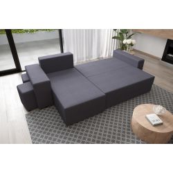 Canapé d'angle HYGGE + pouf tissu anthracite convertible 3 places