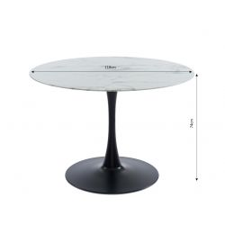 Table de séjour MONIKA 110cm verre trempé effet marbrepied en métal noir