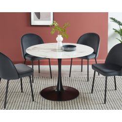 Table de séjour MONIKA 110cm verre trempé effet marbrepied en métal noir