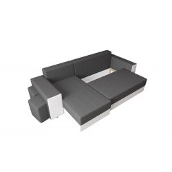 Canapé d'angle HYGGE + etagere PU blanc tissu gris convertible 3 places