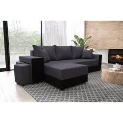 Canapé d'angle HYGGE + etagere tissu noir anthracite convertible 3 places