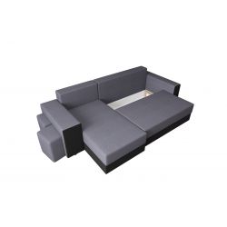 Canapé d'angle HYGGE + etagere tissu noir anthracite convertible 3 places
