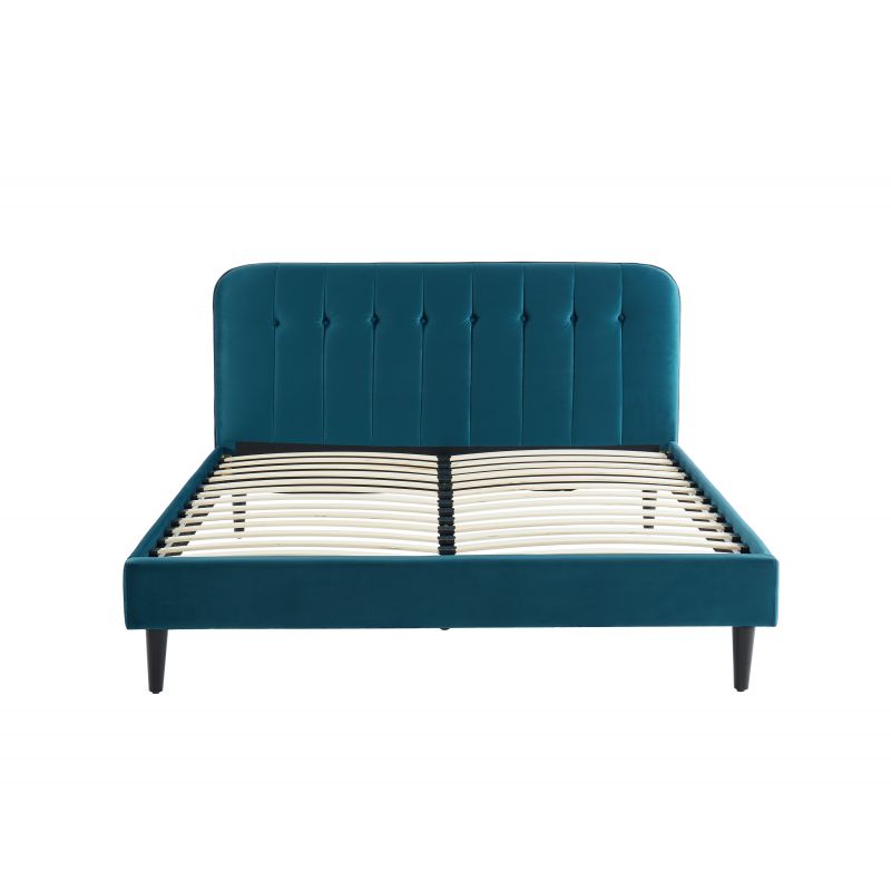 ANDRE160BUP Lit 160 velourssommier 160200cm velours bleu paon
