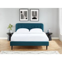 ANDRE160BUP Lit 160 velourssommier 160200cm velours bleu paon