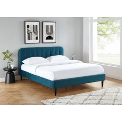 ANDRE160BUP Lit 160 velourssommier 160200cm velours bleu paon