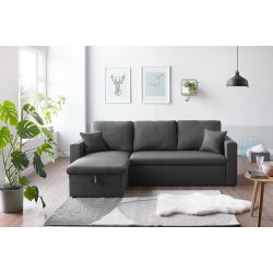 Canapé d'angle LIVIA tissu anthracite convertible 4 places