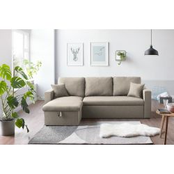 Canapé d'angle LIVIA tissu beige convertible 4 places