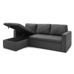 Canapé d'angle LIVIA tissu anthracite convertible 4 places