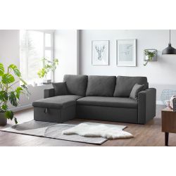 Canapé d'angle LIVIA tissu anthracite convertible 4 places