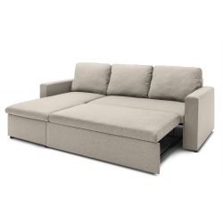 Canapé d'angle LIVIA tissu beige convertible 4 places