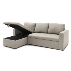Canapé d'angle LIVIA tissu beige convertible 4 places