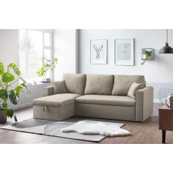 Canapé d'angle LIVIA tissu beige convertible 4 places