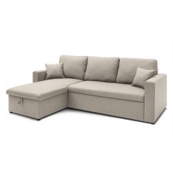 Canapé d'angle LIVIA tissu beige convertible 4 places