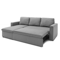 Canapé d'angle LIVIA tissu gris clairconvertible 4 places