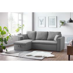 Canapé d'angle LIVIA tissu gris clairconvertible 4 places