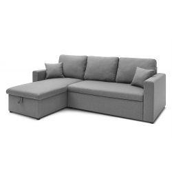 Canapé d'angle LIVIA tissu gris clairconvertible 4 places