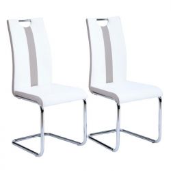 Lot de 2 chaises blanches JADE Blanc pieds en métal chromé