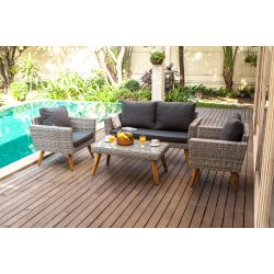 ALMAGR sofa jardin résine stressée 1 table, sofa 2P, 2 fauteuils