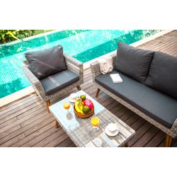 ALMAGR sofa jardin résine stressée 1 table, sofa 2P, 2 fauteuils