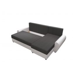 Canapé d'angle LAGOM PU blanc tissu gris convertible 5 places