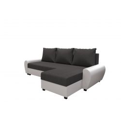 Canapé d'angle LAGOM PU blanc tissu gris convertible 5 places