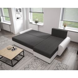 Canapé d'angle LAGOM PU blanc tissu gris convertible 5 places