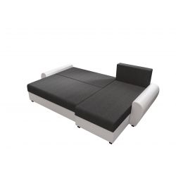 Canapé d'angle LAGOM PU blanc tissu gris convertible 5 places