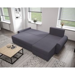 Canapé d'angle LAGOM tissu anthracite convertible 3 places