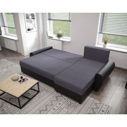 Canapé d'angle LAGOM tissu noir anthracite convertible 3 places