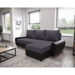 Canapé d'angle LAGOM tissu noir anthracite convertible 3 places