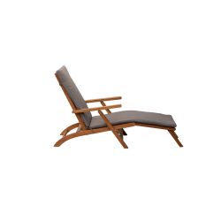 SOCOA chaise longue de jardin en bois d'acacia coussin gris
