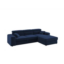 Canapé d'angle EVAN VELOURS BLEU NUITconvertible 3 places