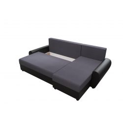 Canapé d'angle LAGOM PU noir tissu anthracite convertible 5 places