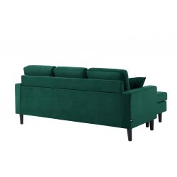 Canapé D'angle MIRISA Velours Vert - 3 places Pieds Bois 2 coussins inclus