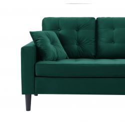 Canapé D'angle MIRISA Velours Vert - 3 places Pieds Bois 2 coussins inclus