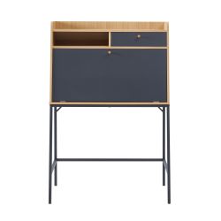 SMART04 Secretaire Gris et bois 1 porte et 1 tiroir