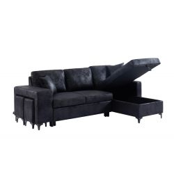 Canapé d'angle JULES Vintage noir Convertible